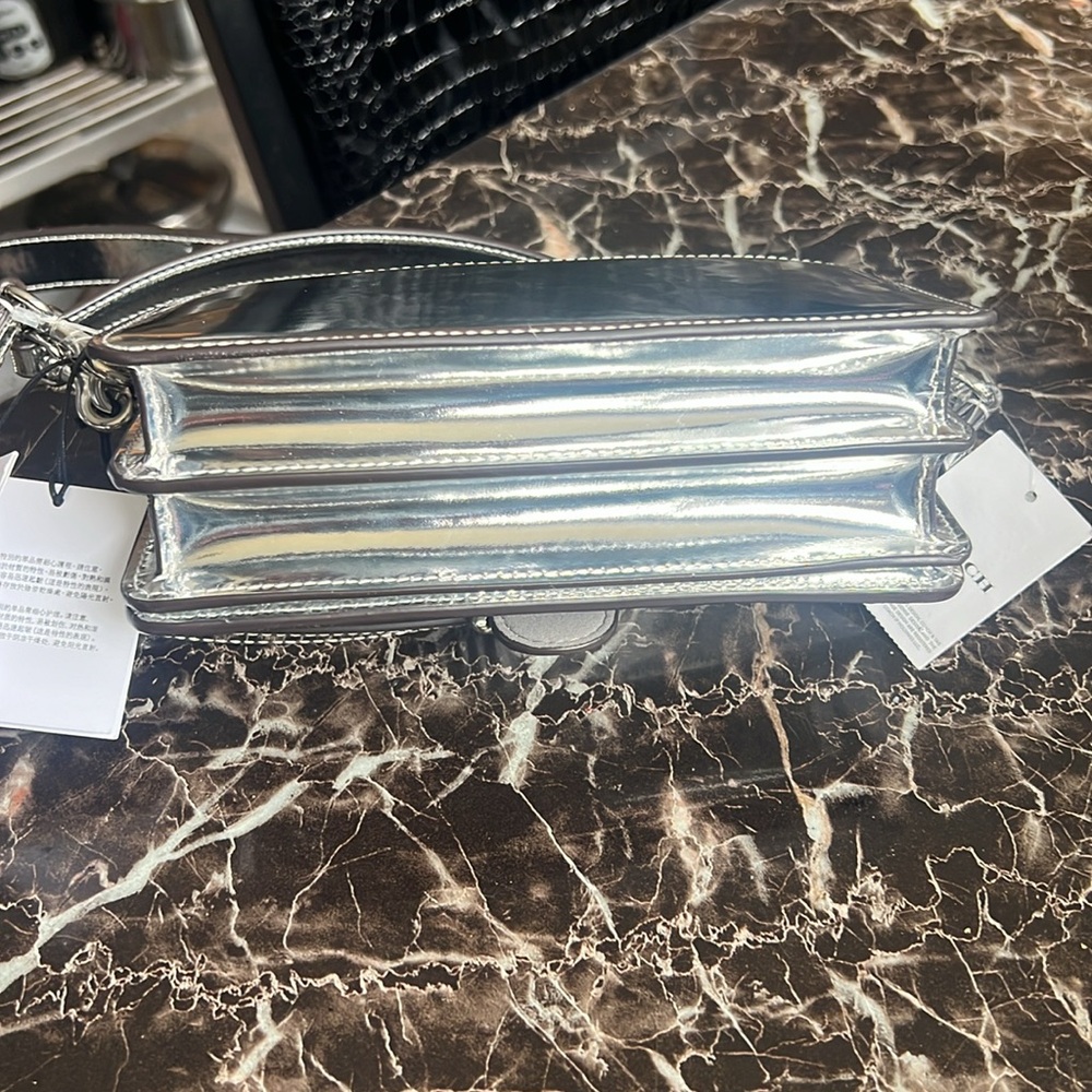 Coach Tabby Shoulder Bag 20 In Metallic silver NWT with crossbody strap - Picture 15 of 17